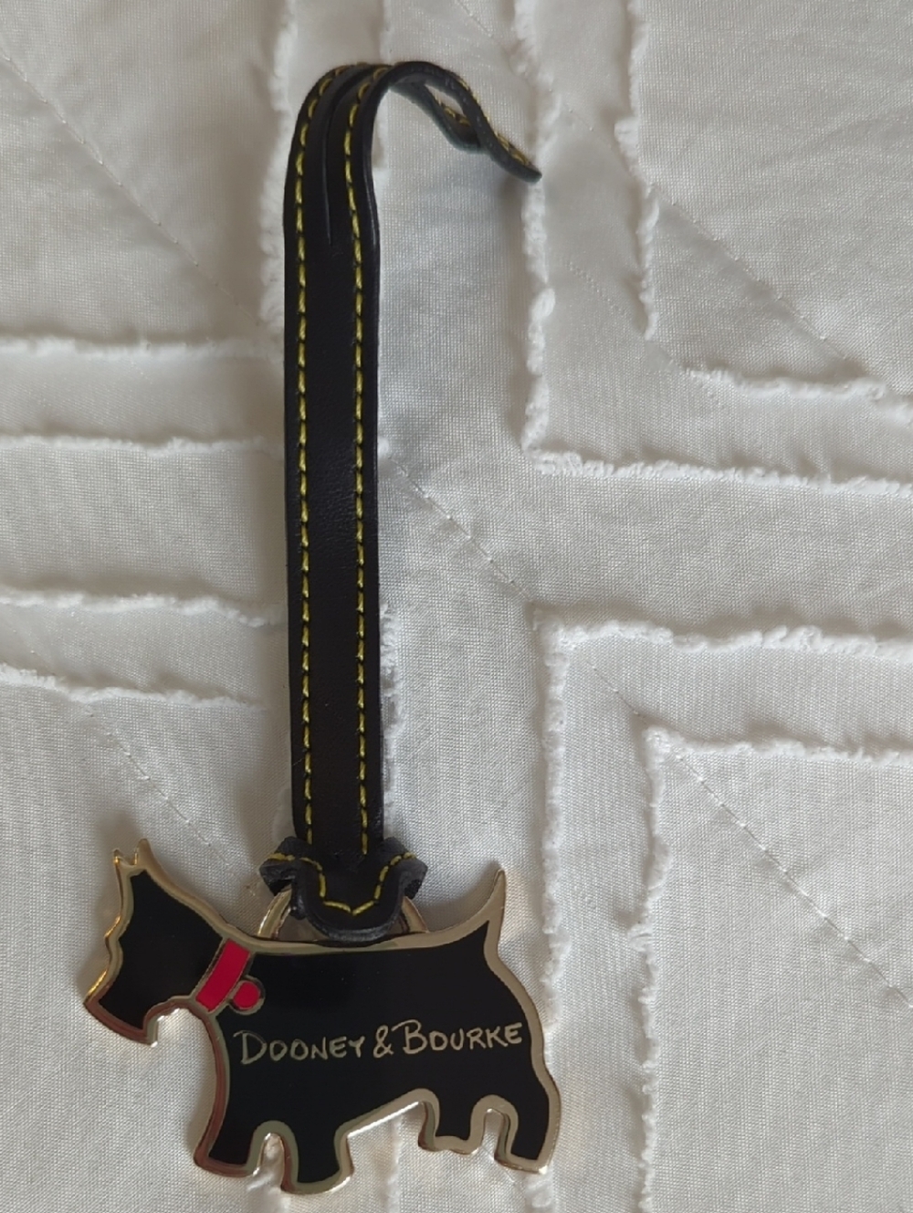 Dooney & Bourke Black Scottie Dog Enamel Charm with Yellow-Stitched Strap